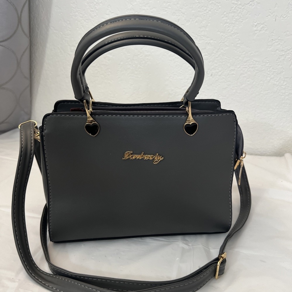 Danbaoly Handbag Shoulder Crossbody Gray Purse 9.5 X 7 X 4 Faux Leather Hearts